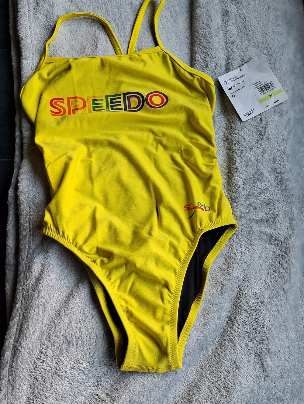 Speedo Bright Yellow One-Piece Swimsuit with Multicolor Logo